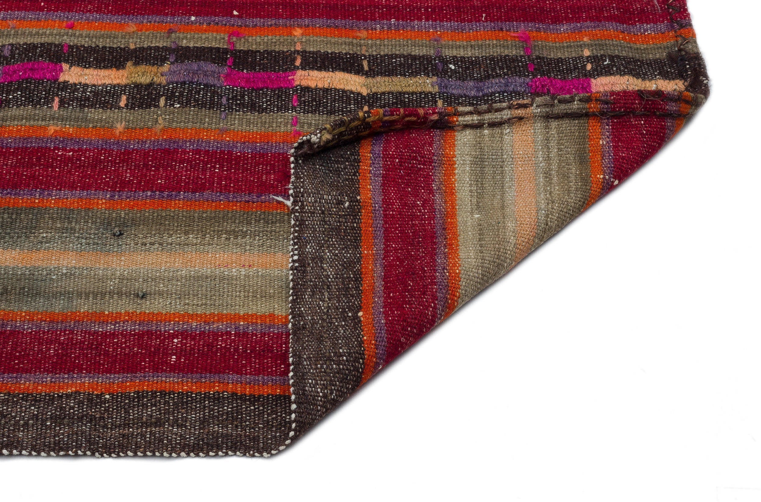Girit Beige Striped Wool Handmade Area Rug 5'5" x 7'10"