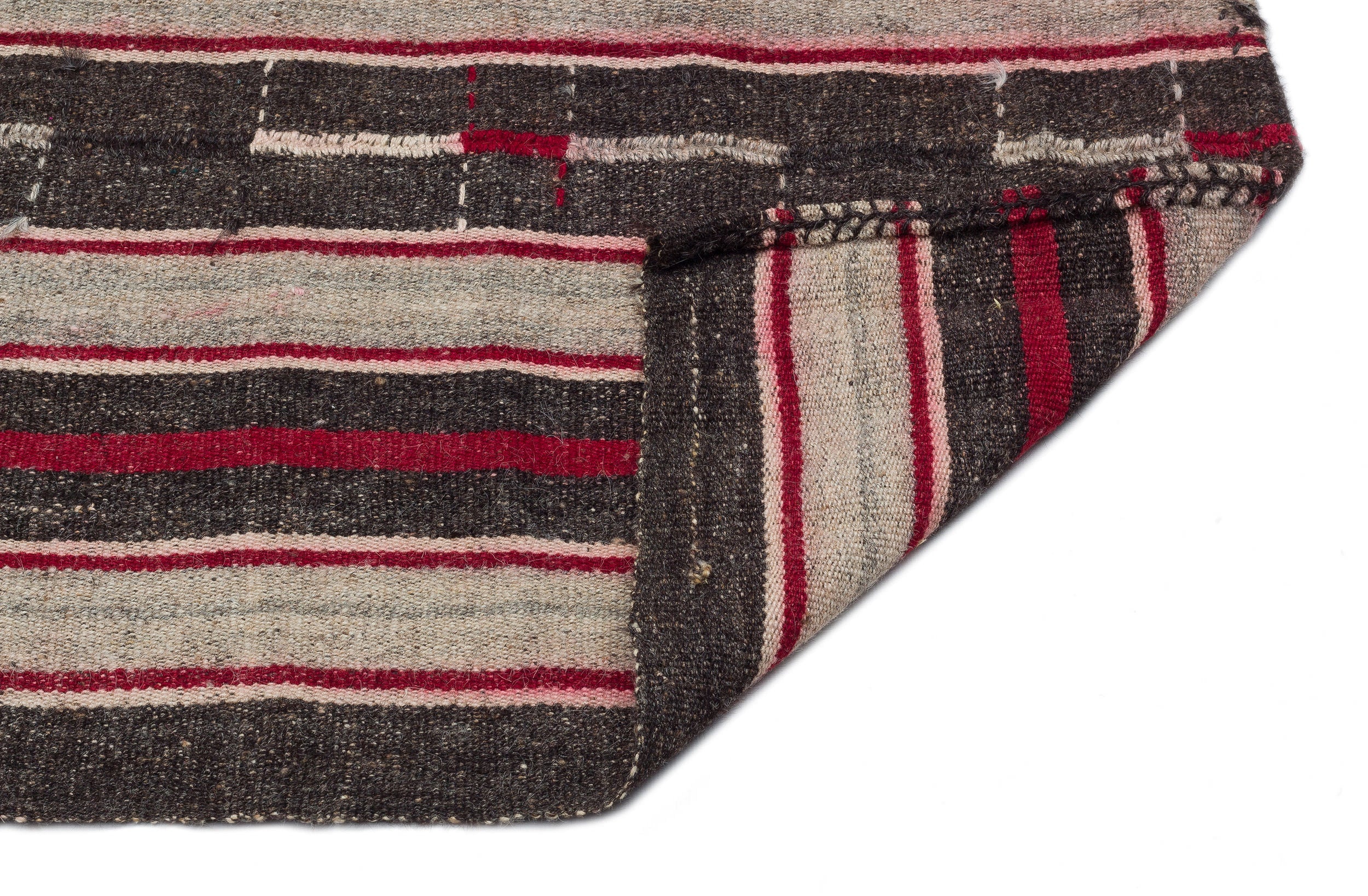 Girit Beige Striped Wool Handmade Area Rug 5'3" x 8'7"