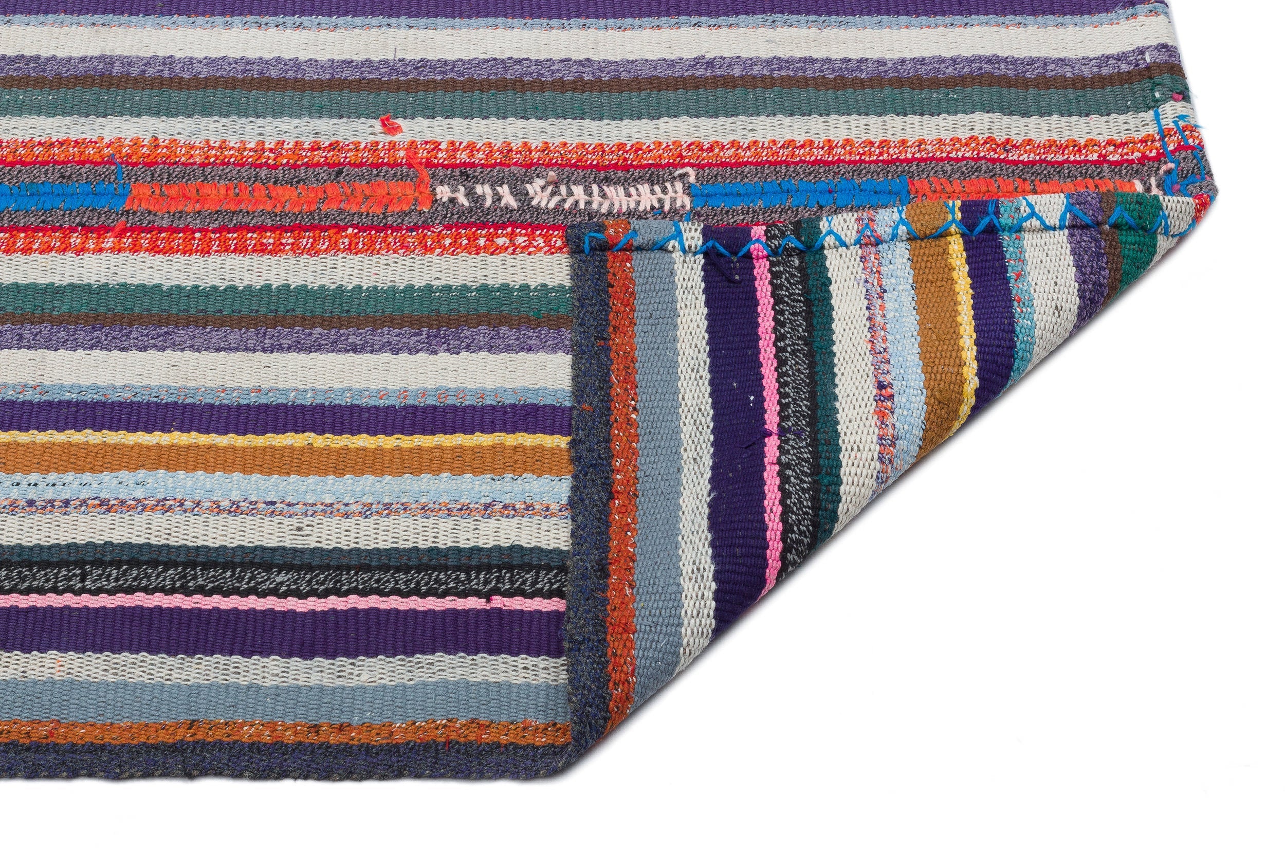 Girit Beige Striped Wool Handmade Area Rug 5'4" x 8'10"