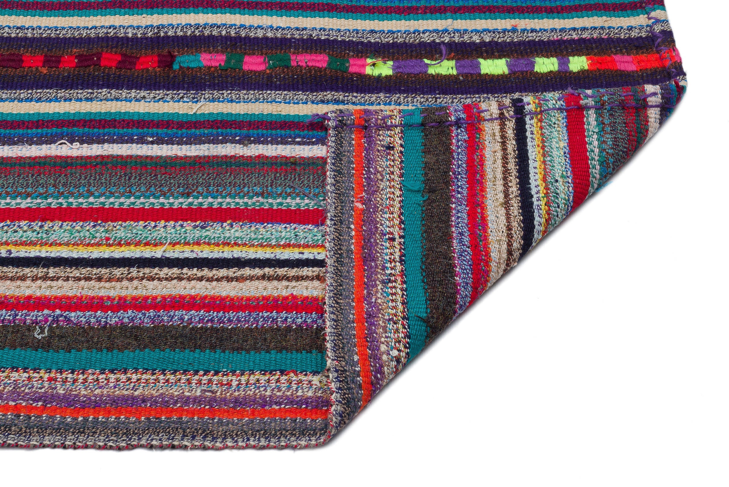Girit Beige Striped Wool Handmade Area Rug 5'9" x 10'2"
