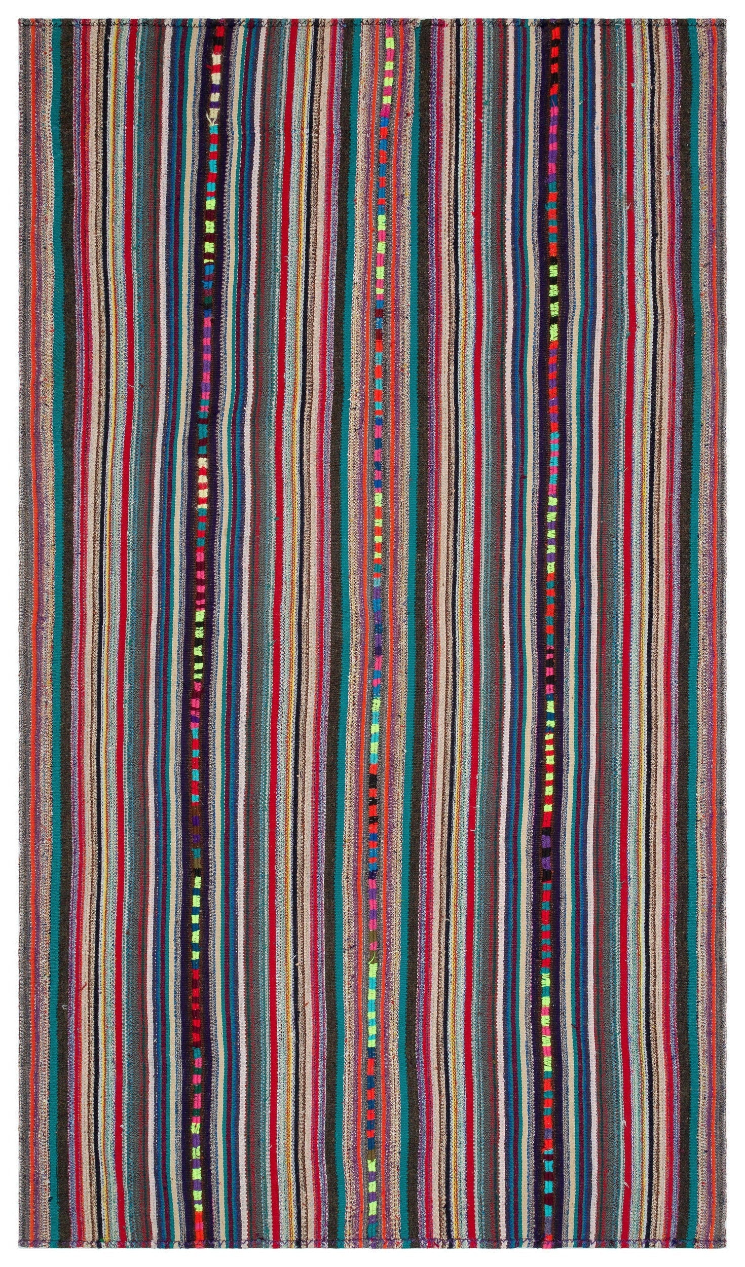 Girit Beige Striped Wool Handmade Area Rug 5'9" x 10'2"