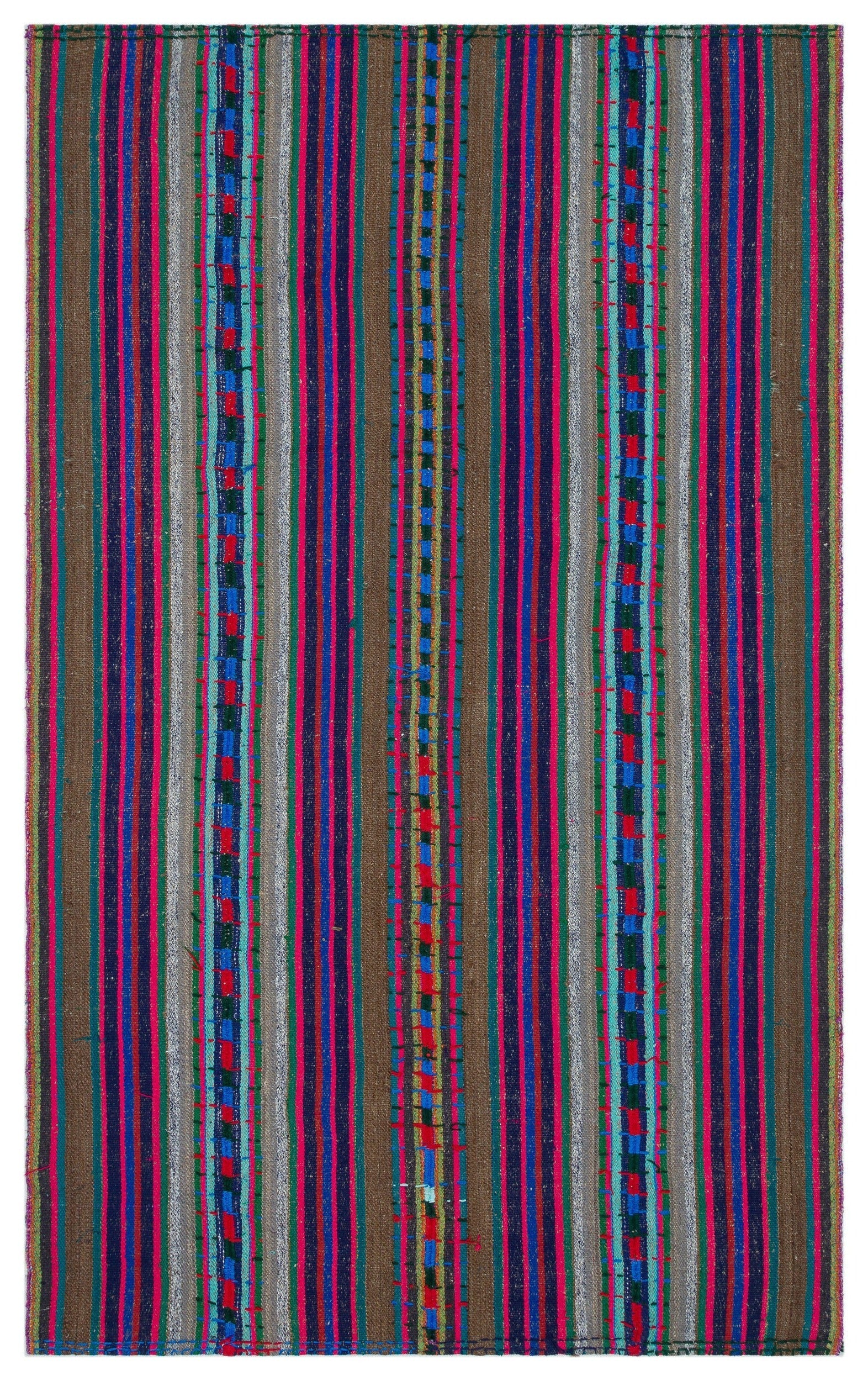 Girit Multy Striped Wool Handmade Area Rug 5'0" x 8'1"