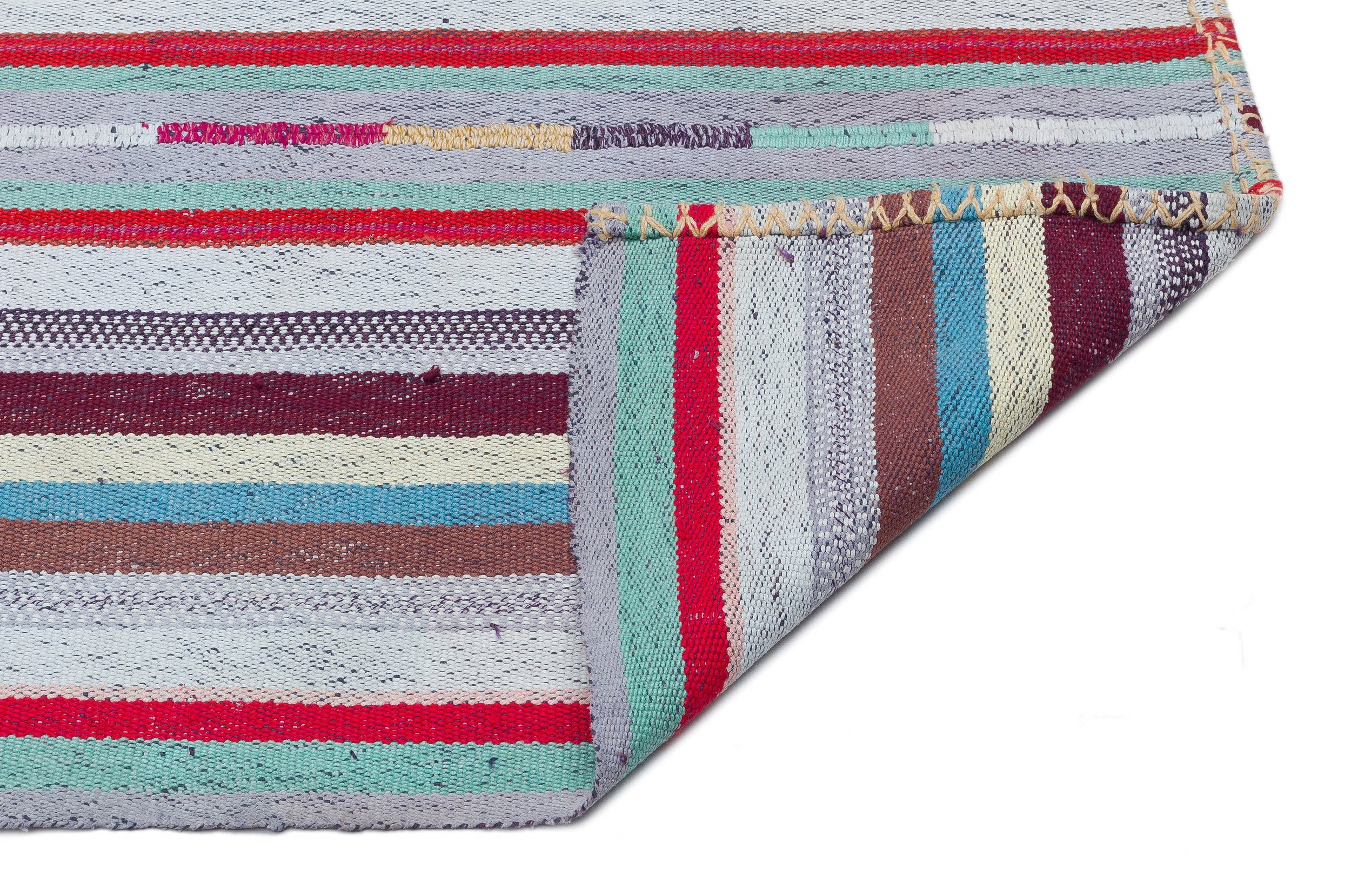 Girit Beige Striped Wool Handmade Area Rug 5'10" x 9'2"