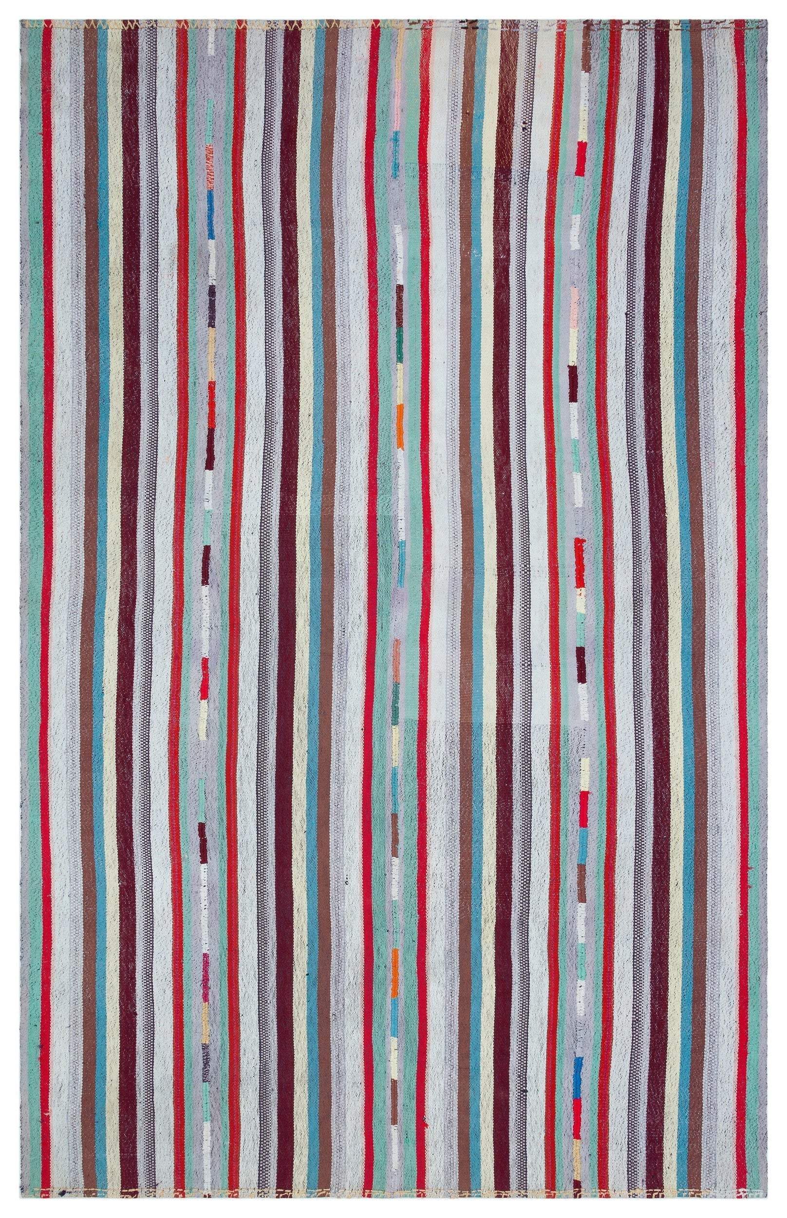 Girit Beige Striped Wool Handmade Area Rug 5'10" x 9'2"