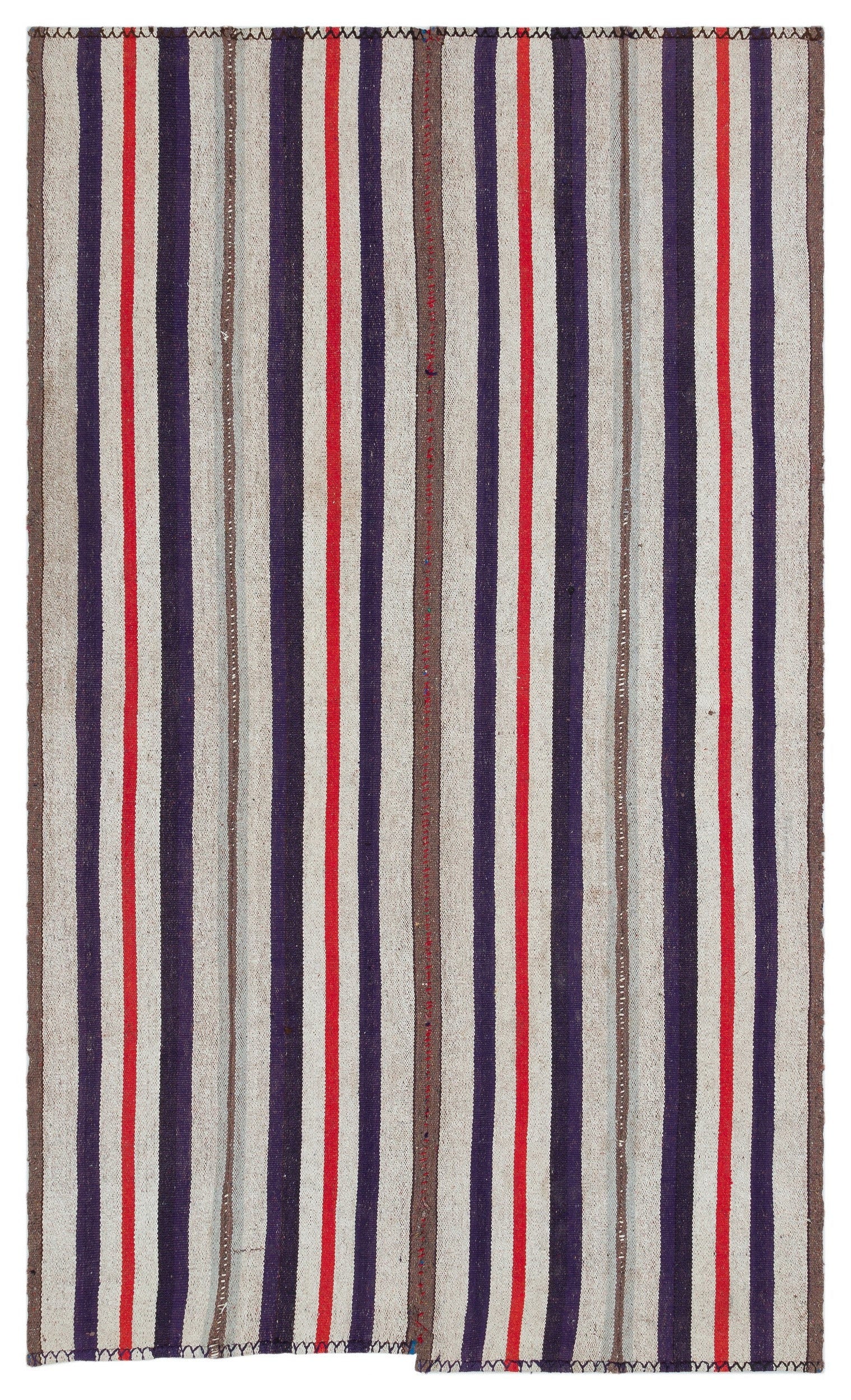 Girit Beige Striped Wool Handmade Area Rug 4'5" x 7'8"
