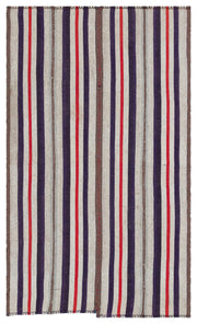 Girit Beige Striped Wool Handmade Area Rug 4'5" x 7'8"