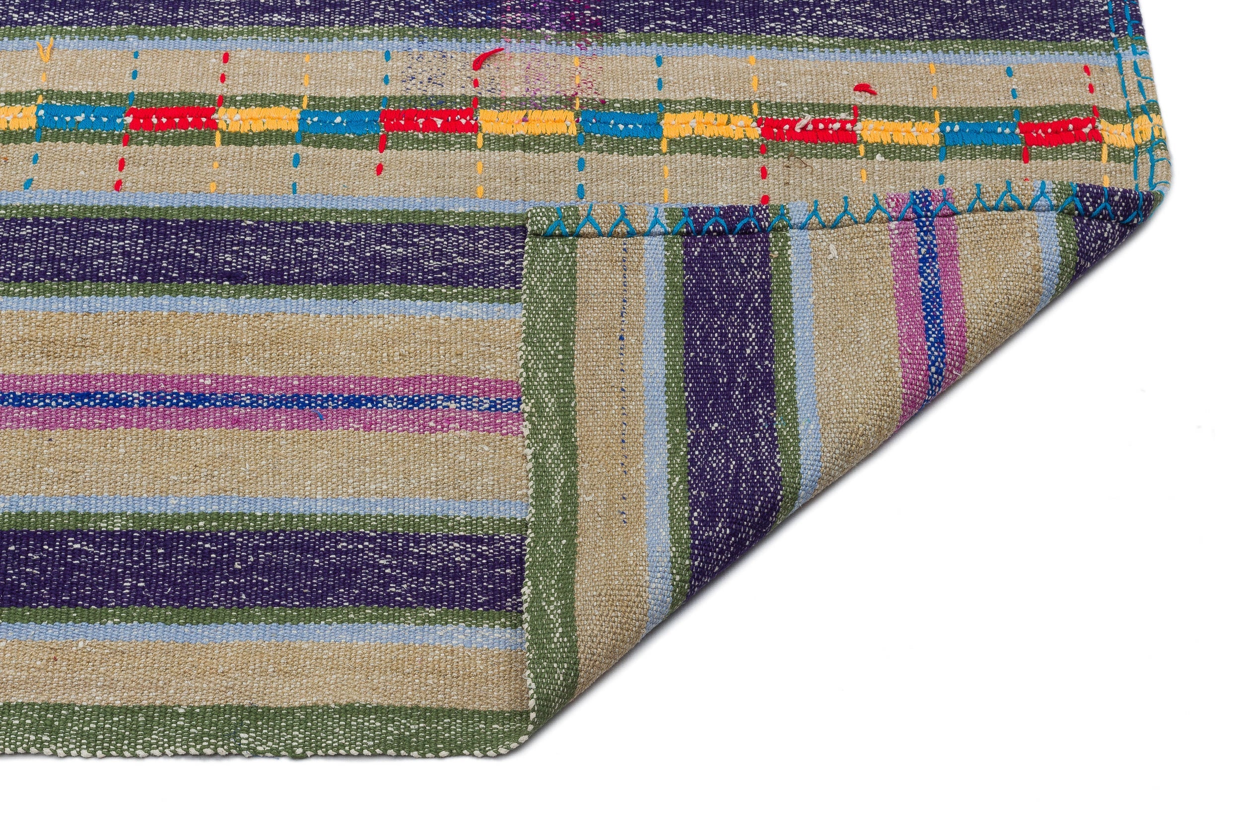 Girit Beige Striped Wool Handmade Area Rug 6'1" x 9'1"