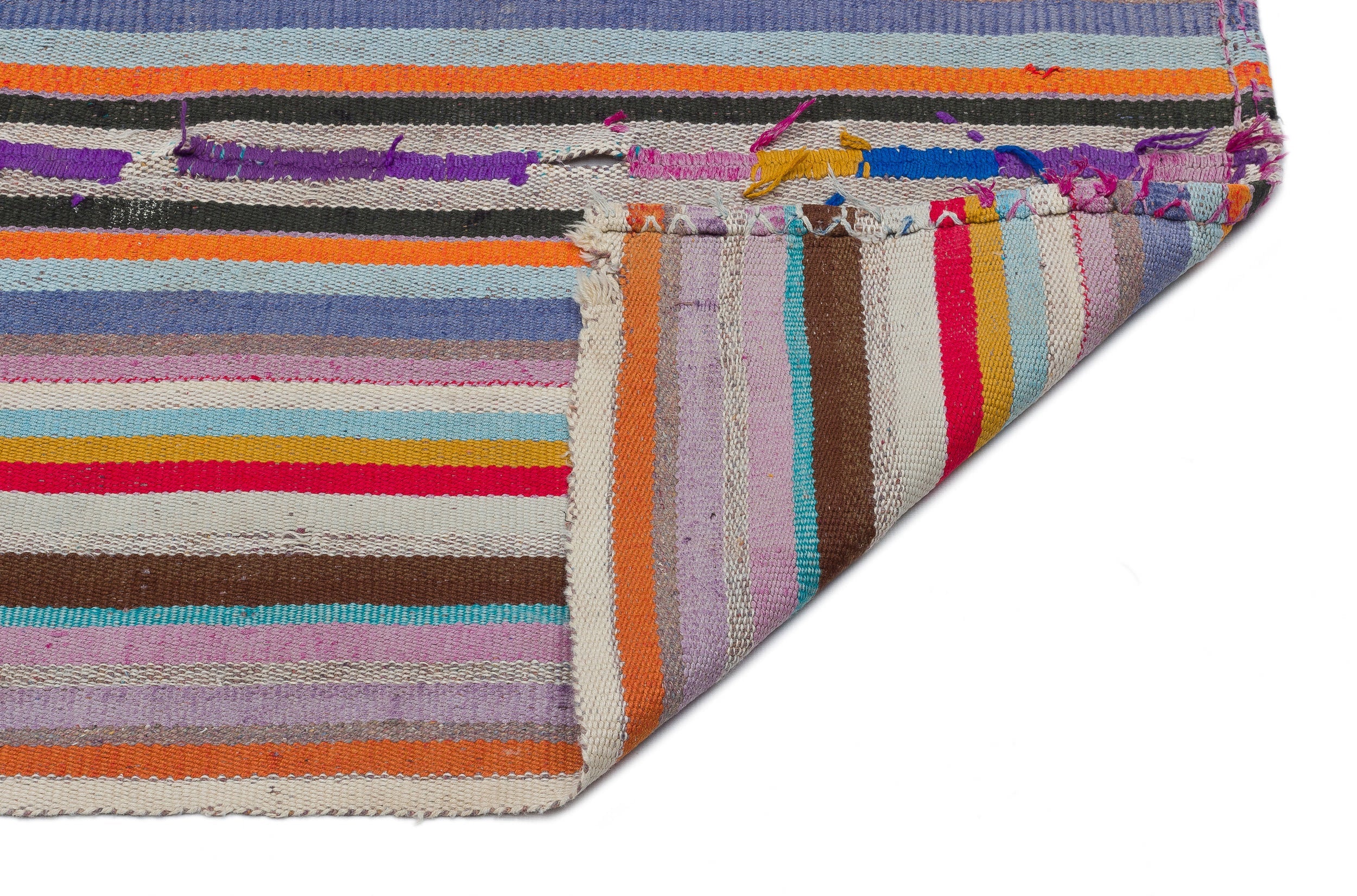 Girit Beige Striped Wool Handmade Area Rug 5'8" x 8'10"