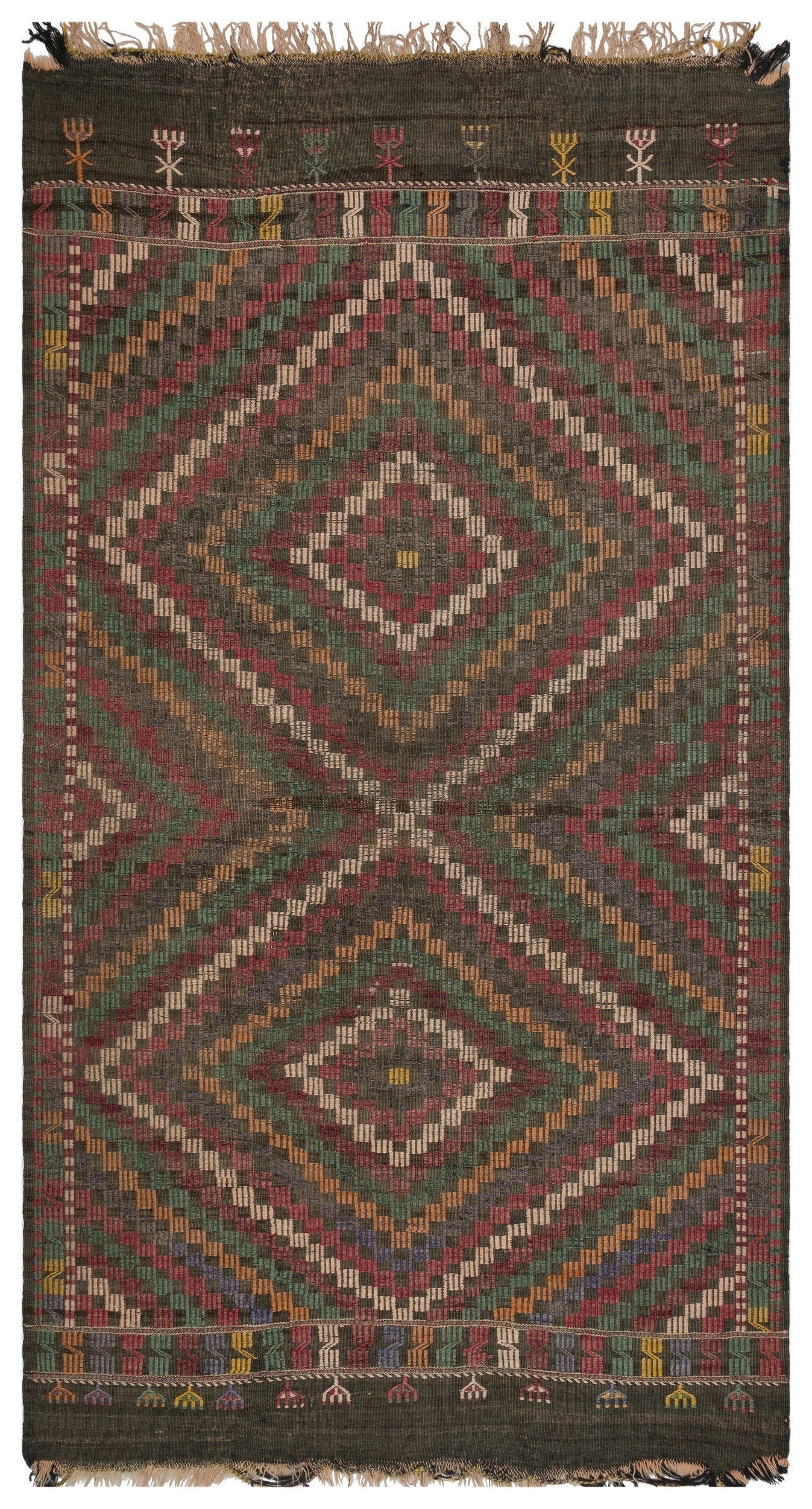 Girit Beige Striped Wool Handmade Area Rug 5'2" x 9'6"