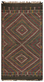 Girit Beige Striped Wool Handmade Area Rug 5'2" x 9'6"