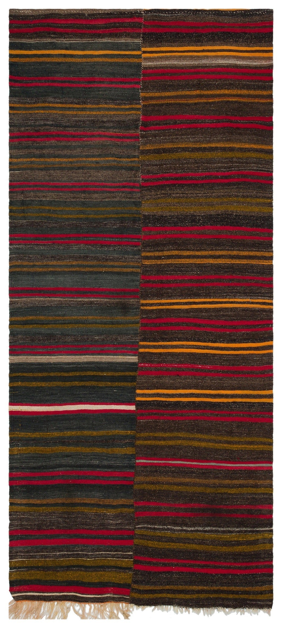 Girit Brown Striped Wool Handmade Area Rug 4'3" x 10'1"