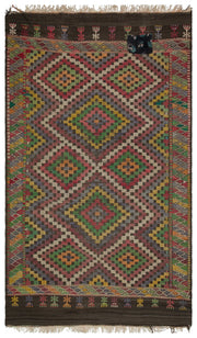 Girit Beige Striped Wool Handmade Area Rug 5'11" x 9'8"