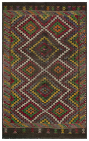Girit Beige Striped Wool Handmade Area Rug 6'3" x 10'0"