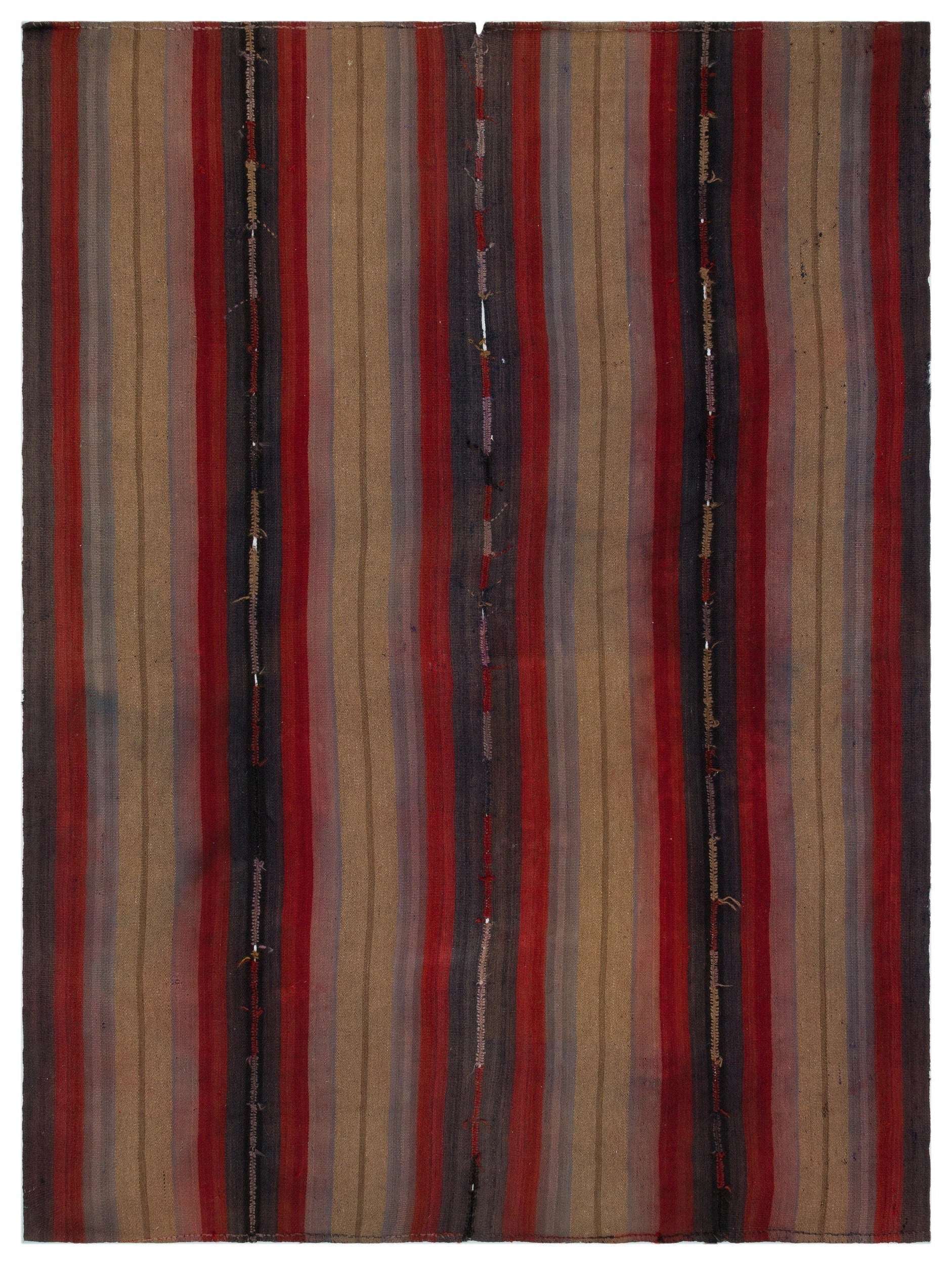 Girit Beige Striped Wool Handmade Area Rug 6'2" x 9'3"