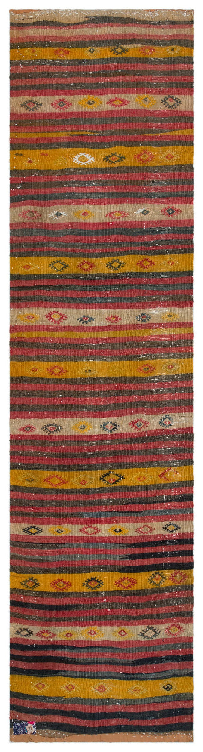 Girit Red Striped Wool Handmade Area Rug 3'1" x 11'8"