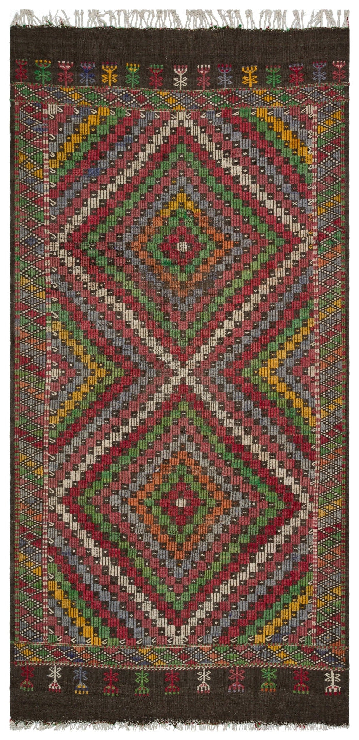 Girit Brown Geometric Wool Handmade Area Rug 5'7" x 10'10"