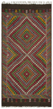 Girit Brown Geometric Wool Handmade Area Rug 5'7" x 10'10"