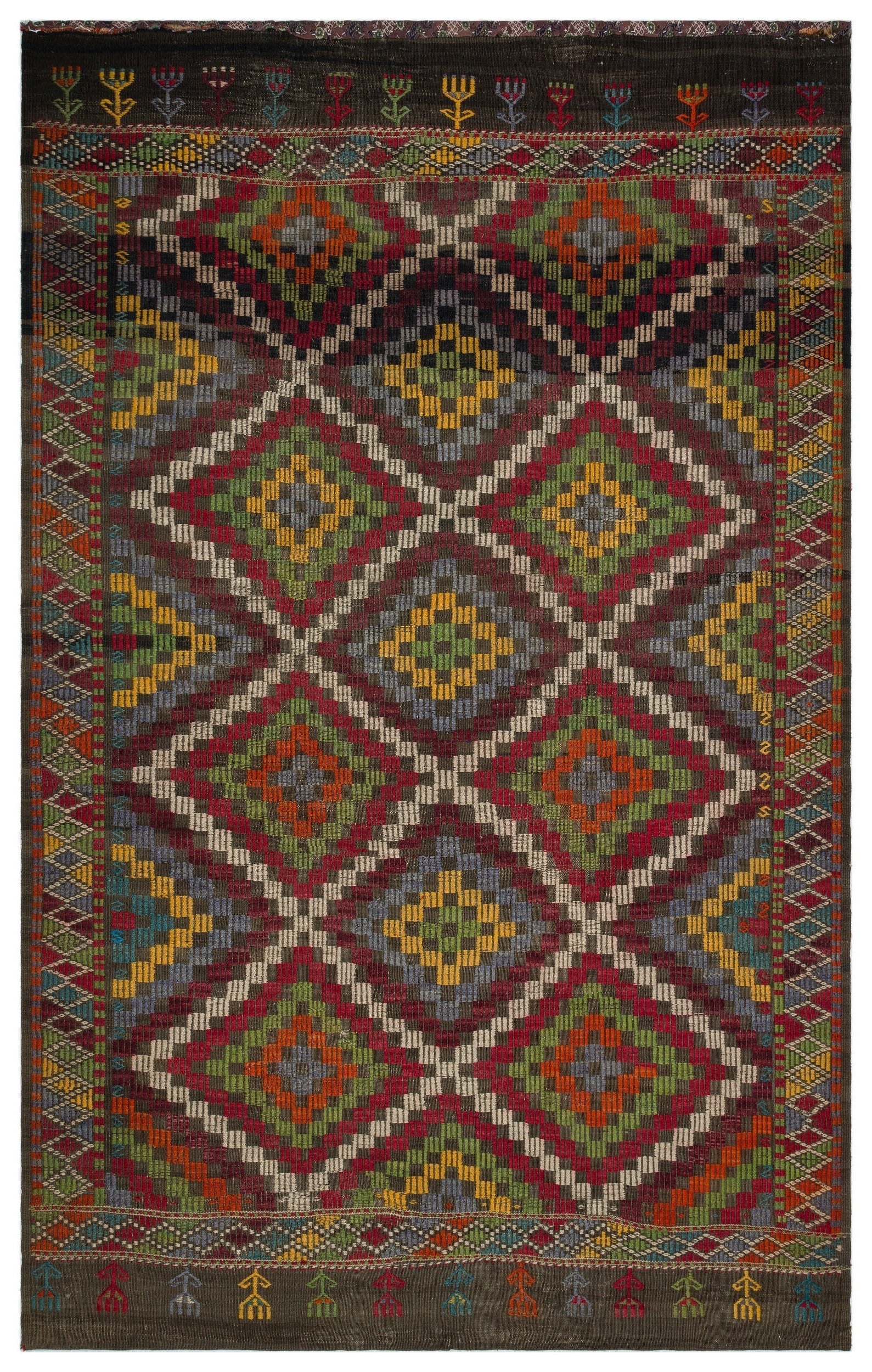 Girit Brown Geometric Wool Handmade Area Rug 6'1" x 9'10"