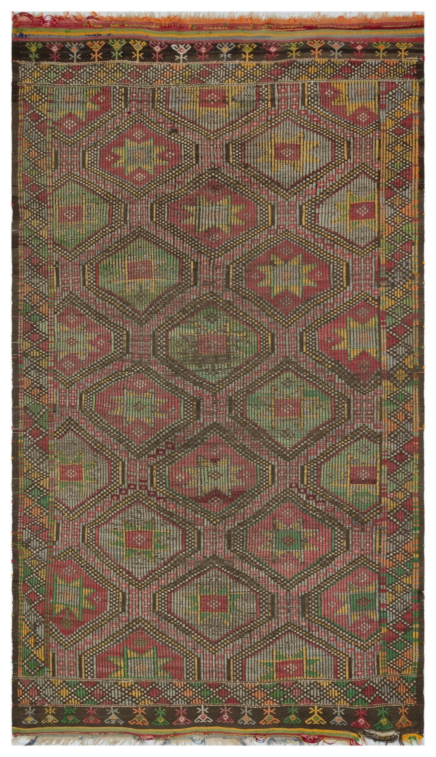 Girit Brown Geometric Wool Handmade Area Rug 5'5" x 9'2"