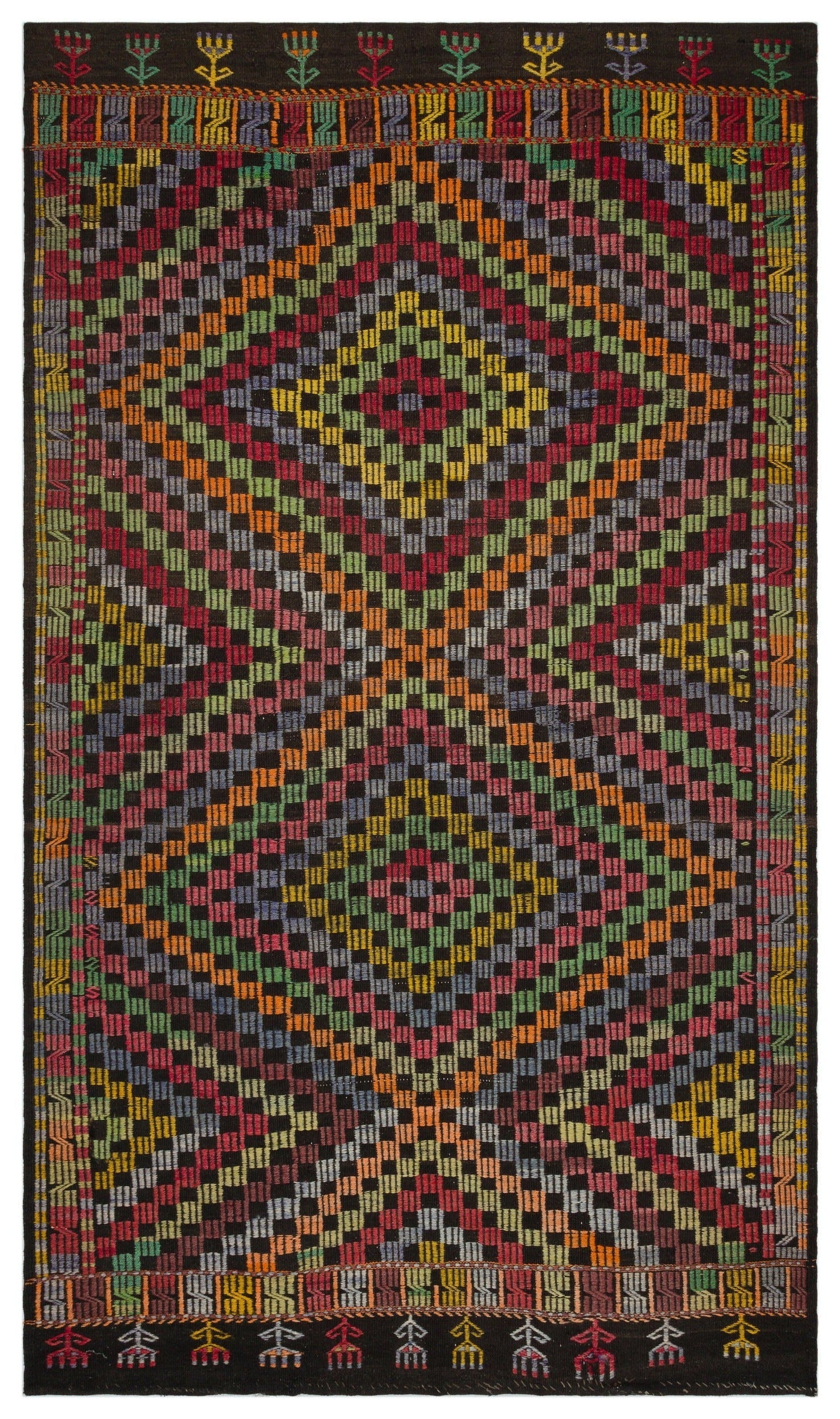 Girit Brown Geometric Wool Handmade Area Rug 5'3" x 9'1"