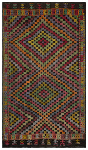 Girit Brown Geometric Wool Handmade Area Rug 5'3" x 9'1"