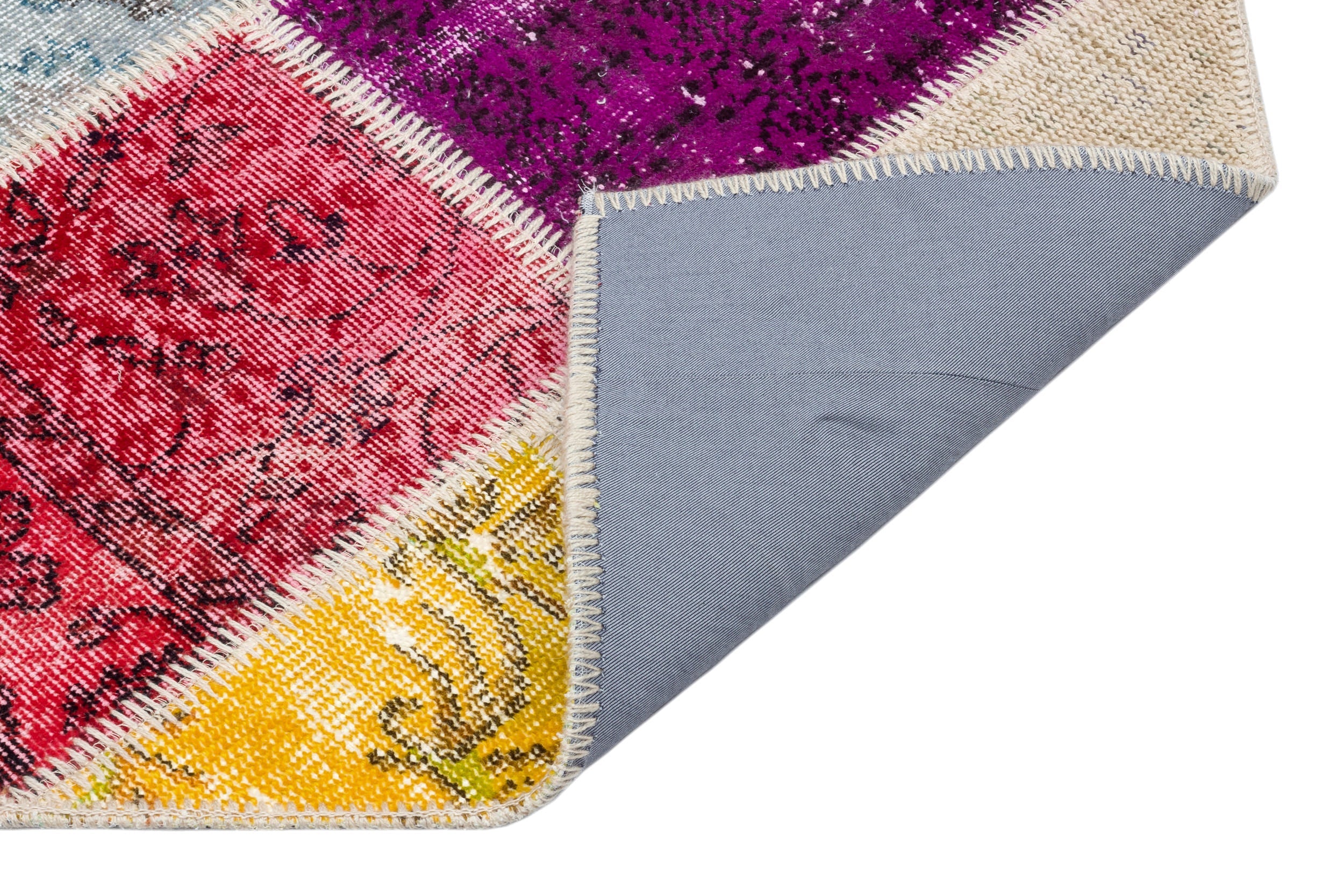 Iskece 34090 Beige Patchwork Wool Handmade Area Rug 2'8" x 4'10"