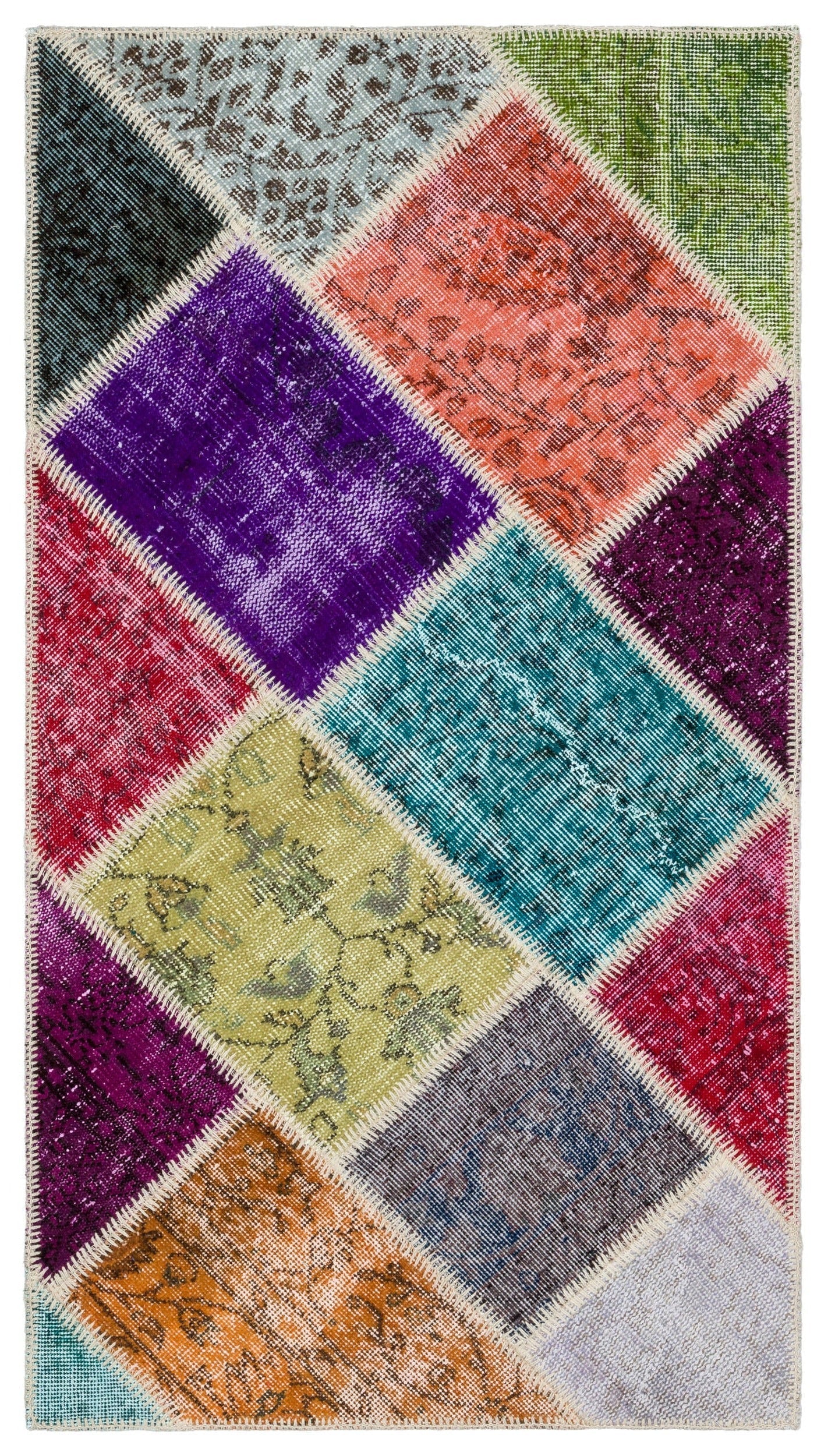 Iskece 34095 Beige Patchwork Wool Handmade Area Rug 2'8" x 4'11"