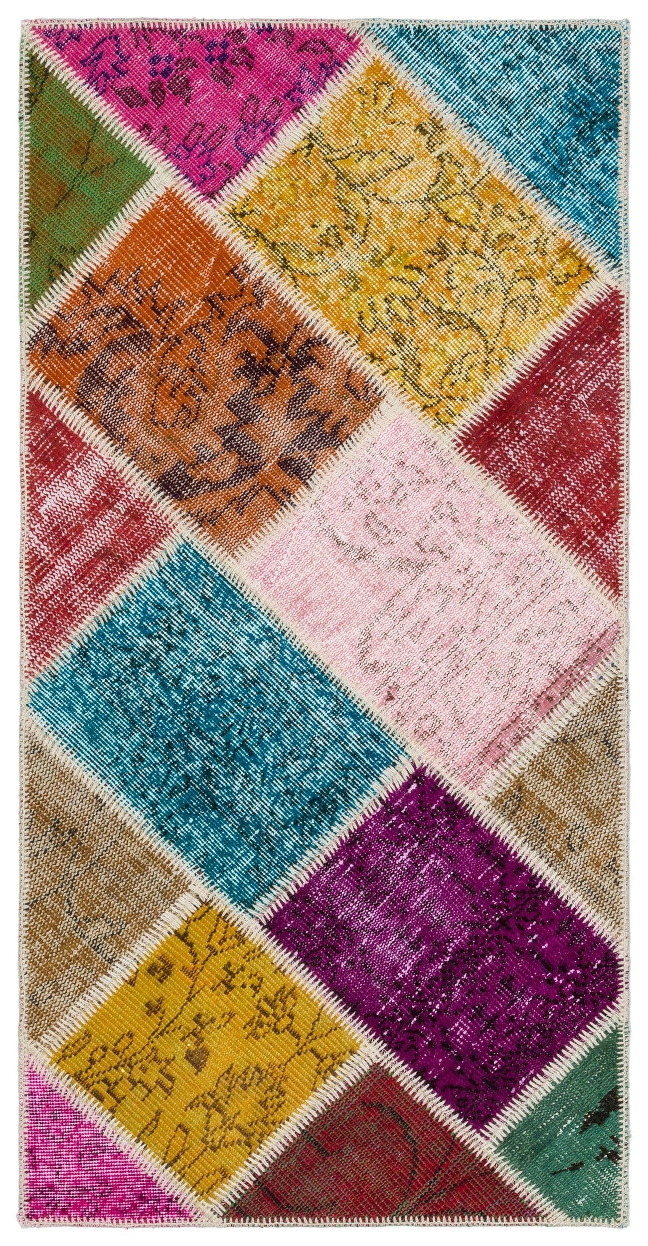 Iskece 34101 Beige Patchwork Wool Handmade Area Rug 2'6" x 5'1"
