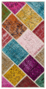 Iskece 34101 Beige Patchwork Wool Handmade Area Rug 2'6" x 5'1"