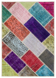 Iskece 34127 Beige Patchwork Wool Handmade Area Rug 4'0" x 5'10"