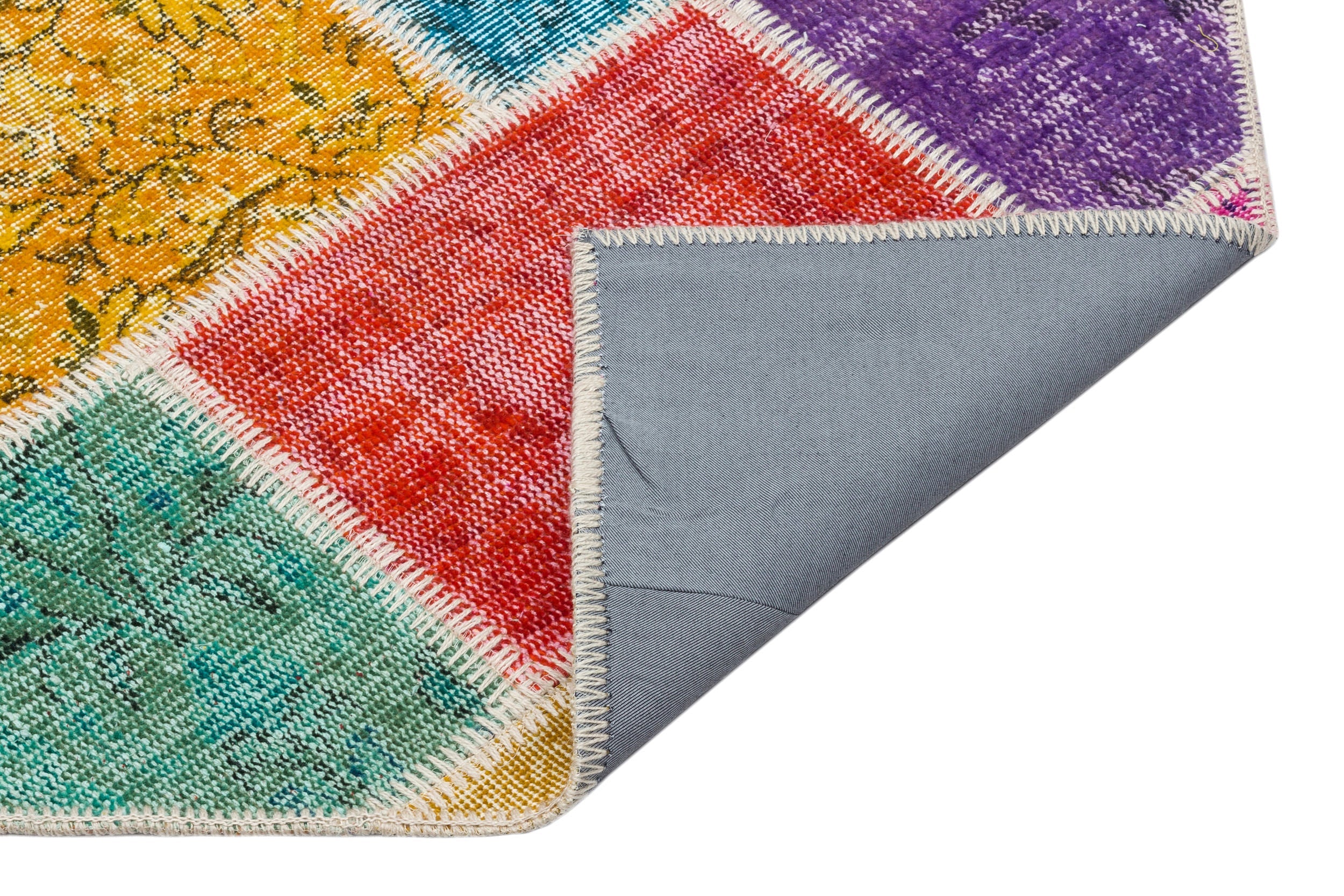 Iskece 34130 Beige Patchwork Wool Handmade Area Rug 4'0" x 6'2"