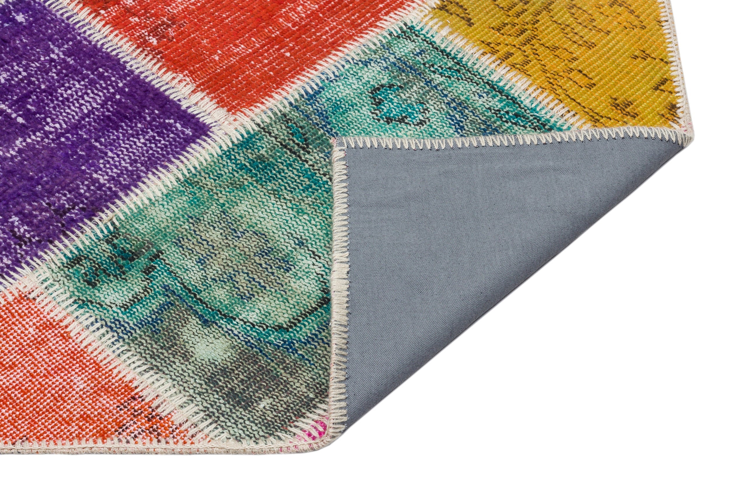 Iskece 34131 Beige Patchwork Wool Handmade Area Rug 4'0" x 6'1"