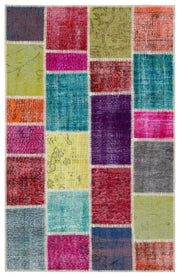 Iskece 34137 Beige Patchwork Wool Handmade Area Rug 3'10" x 6'1"
