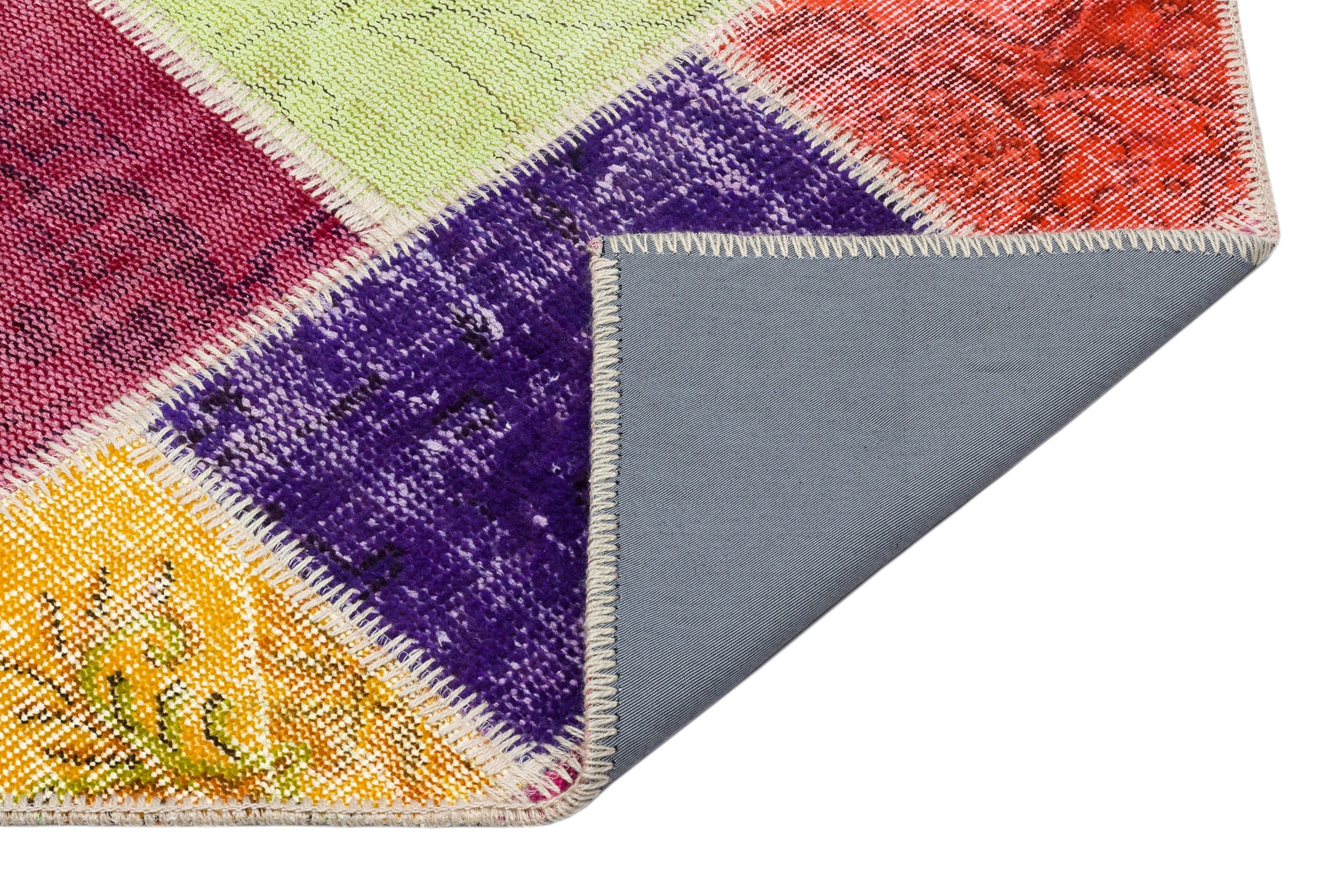 Iskece 34138 Beige Patchwork Wool Handmade Area Rug 4'0" x 5'11"