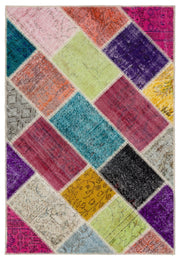 Iskece 34138 Beige Patchwork Wool Handmade Area Rug 4'0" x 5'11"