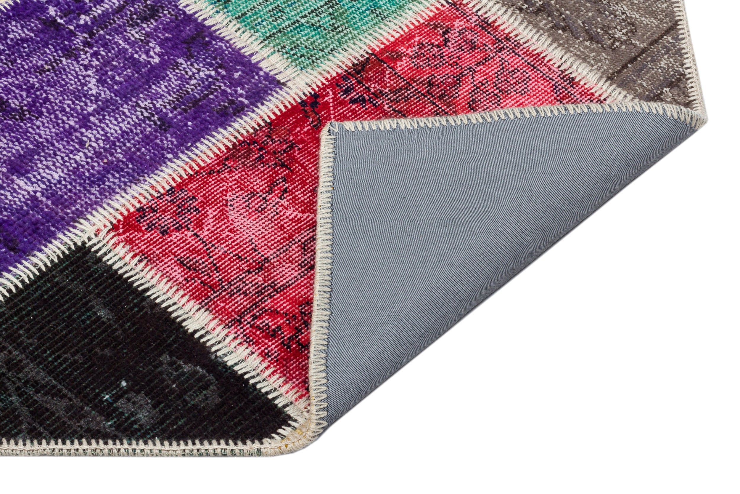 Iskece 34139 Beige Patchwork Wool Handmade Area Rug 4'0" x 5'11"
