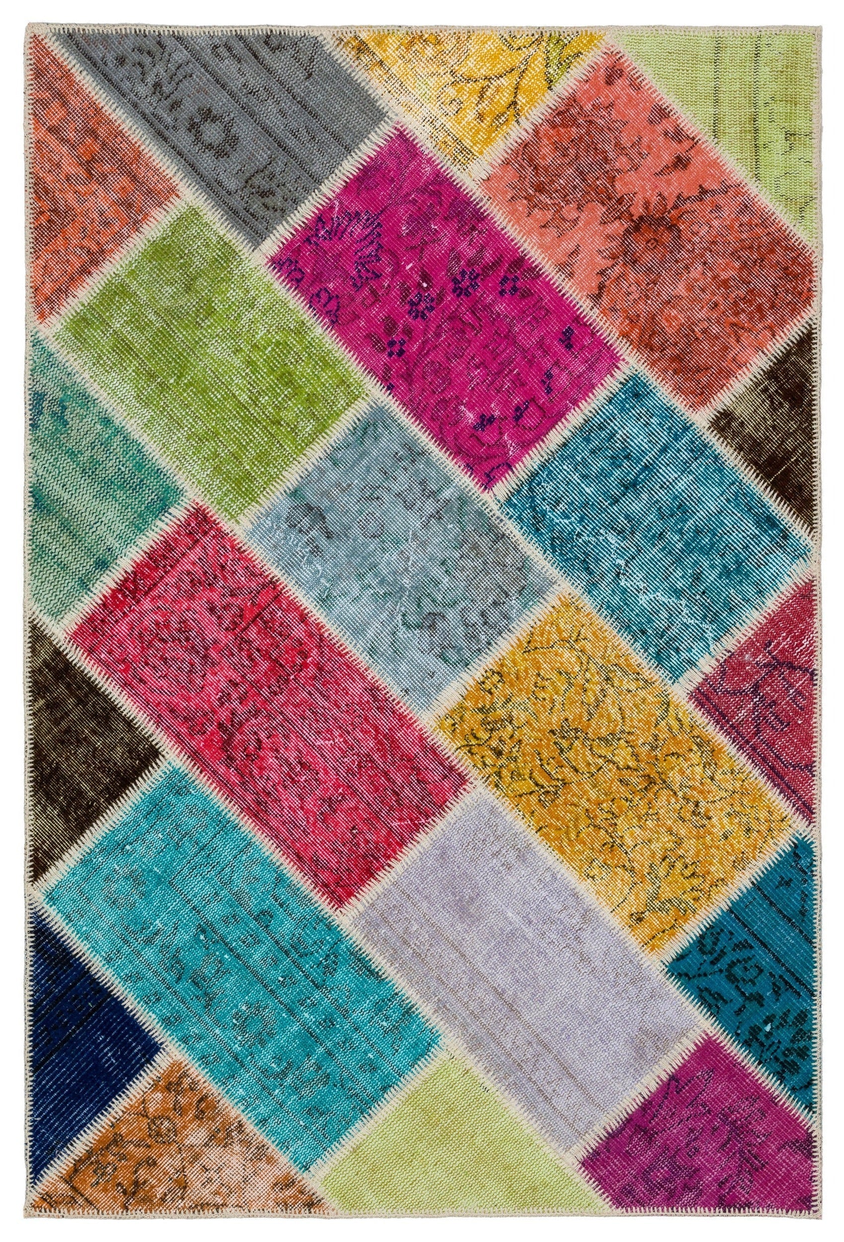 Iskece 34145 Beige Patchwork Wool Handmade Area Rug 4'0" x 6'0"