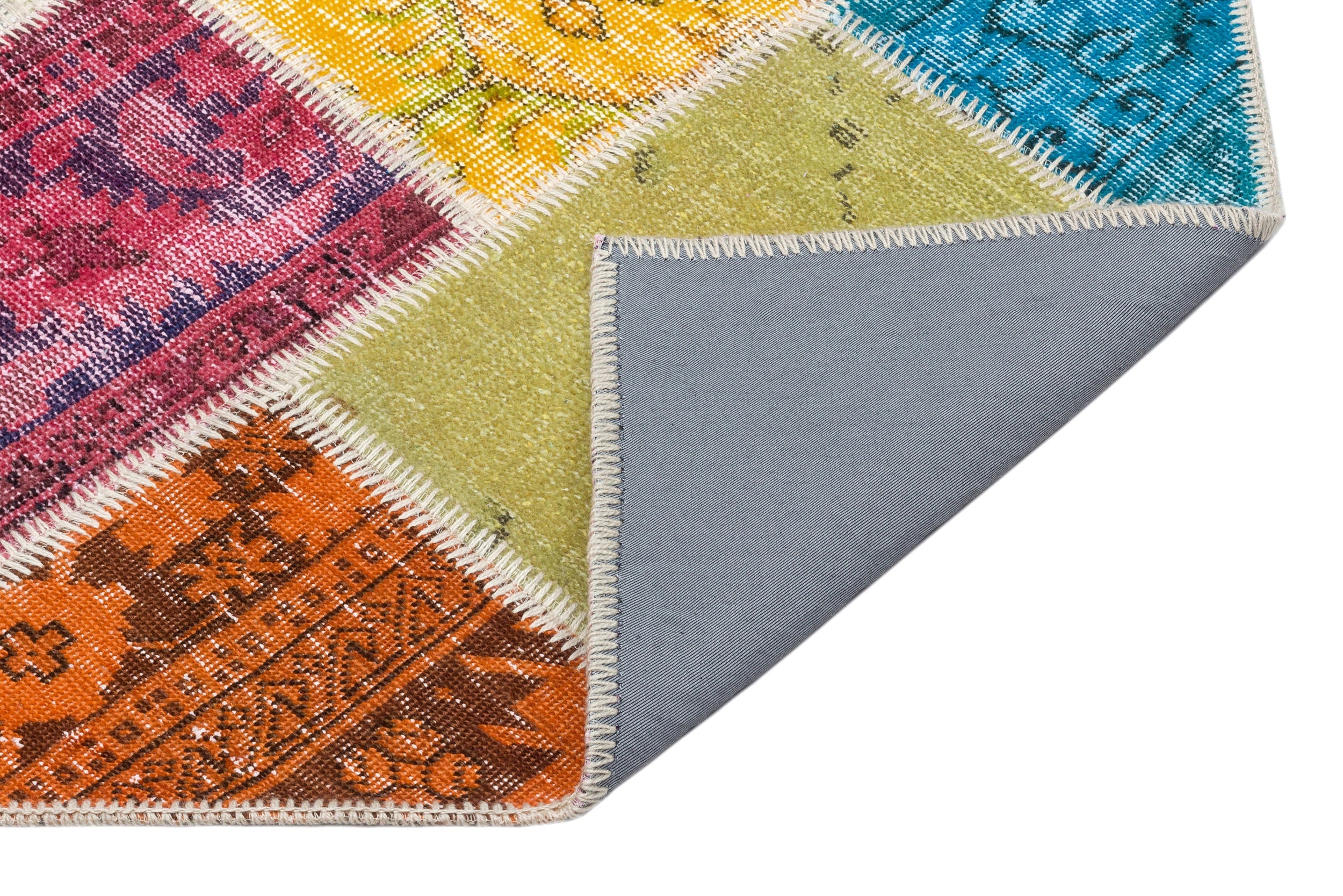 Iskece 34151 Beige Patchwork Wool Handmade Area Rug 4'0" x 5'11"