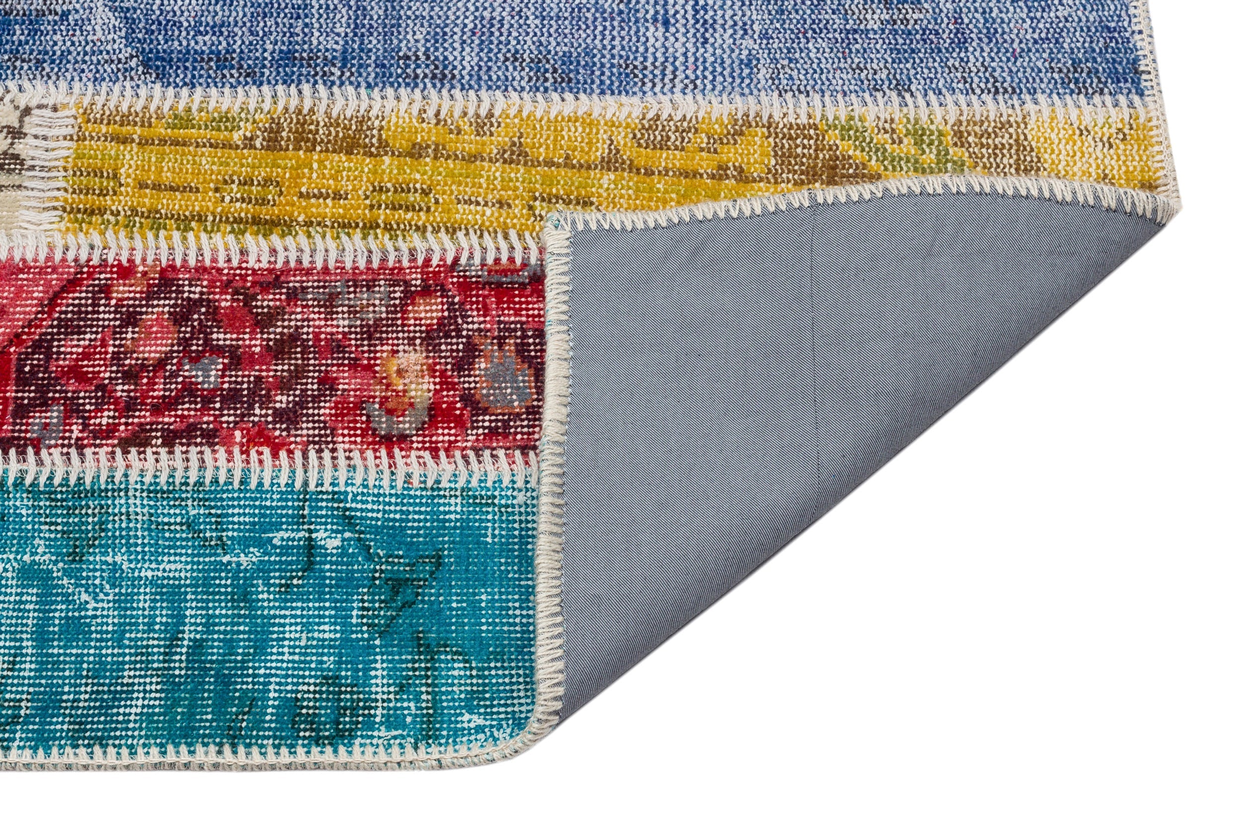 Iskece 34163 Beige Patchwork Wool Handmade Area Rug 4'11" x 7'9"