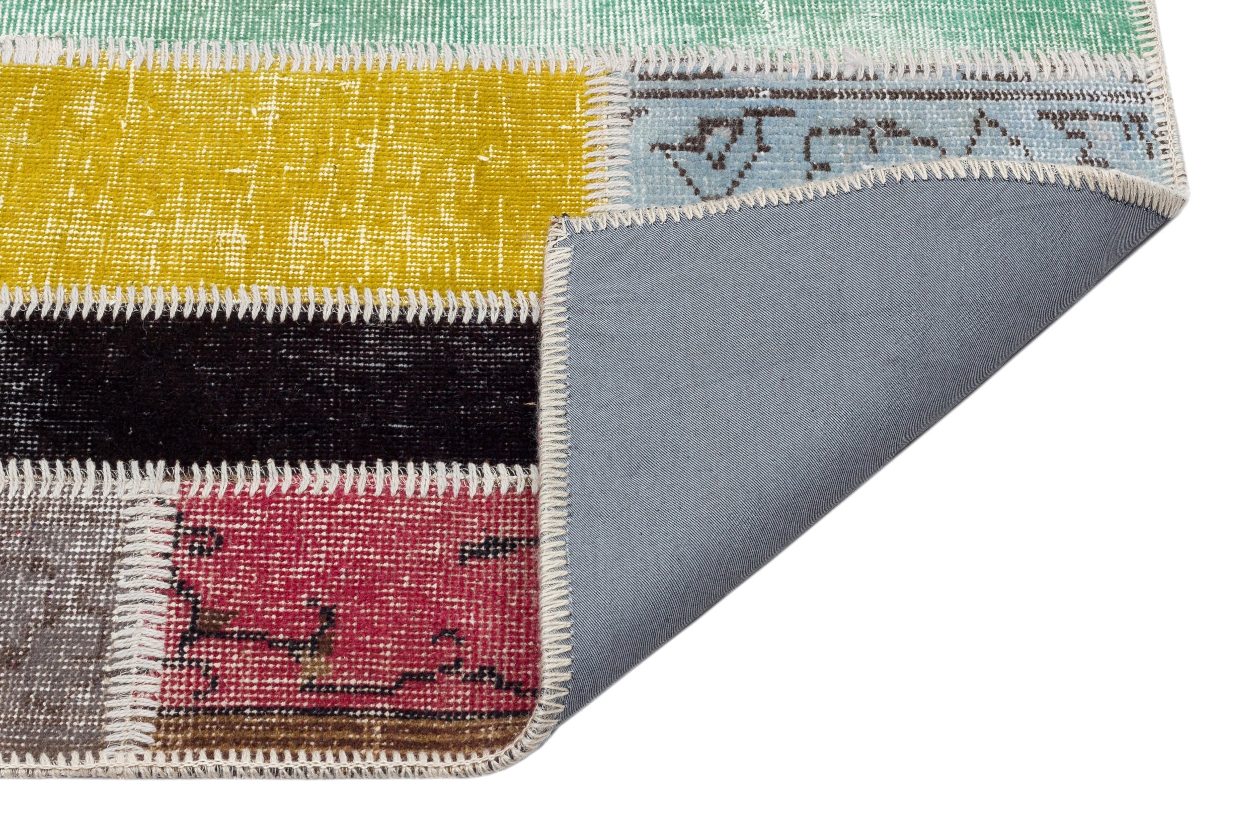 Iskece 34178 Beige Patchwork Wool Handmade Area Rug 5'2" x 7'9"
