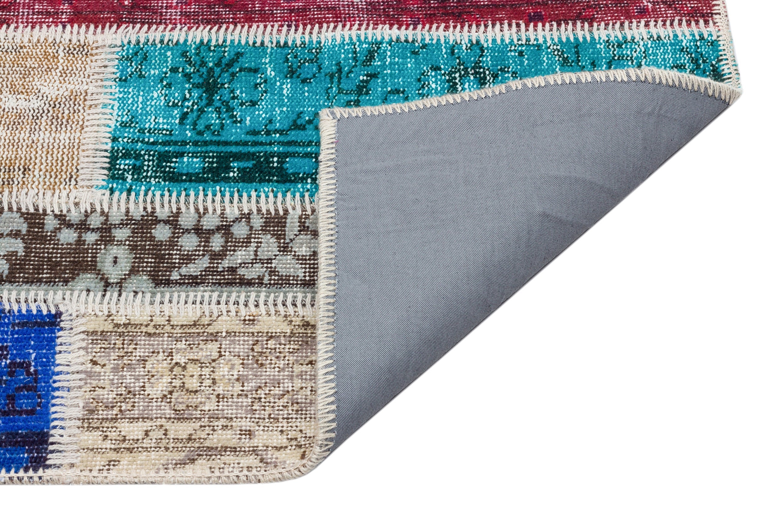 Iskece 34183 Beige Patchwork Wool Handmade Area Rug 5'0" x 7'8"