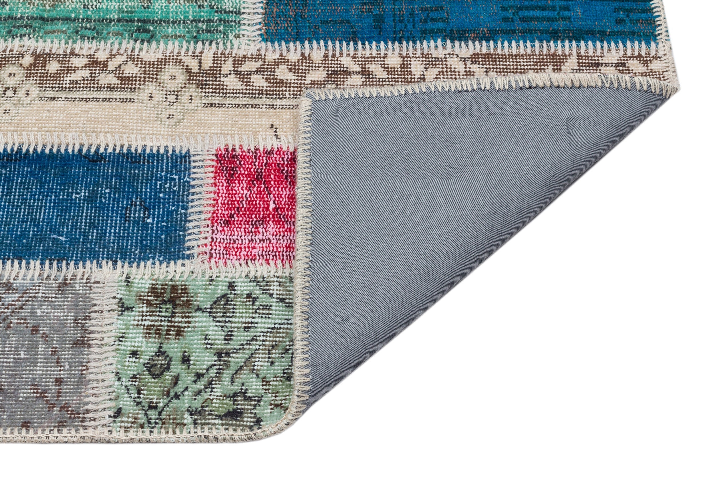 Iskece 34189 Beige Patchwork Wool Handmade Area Rug 5'0" x 7'5"