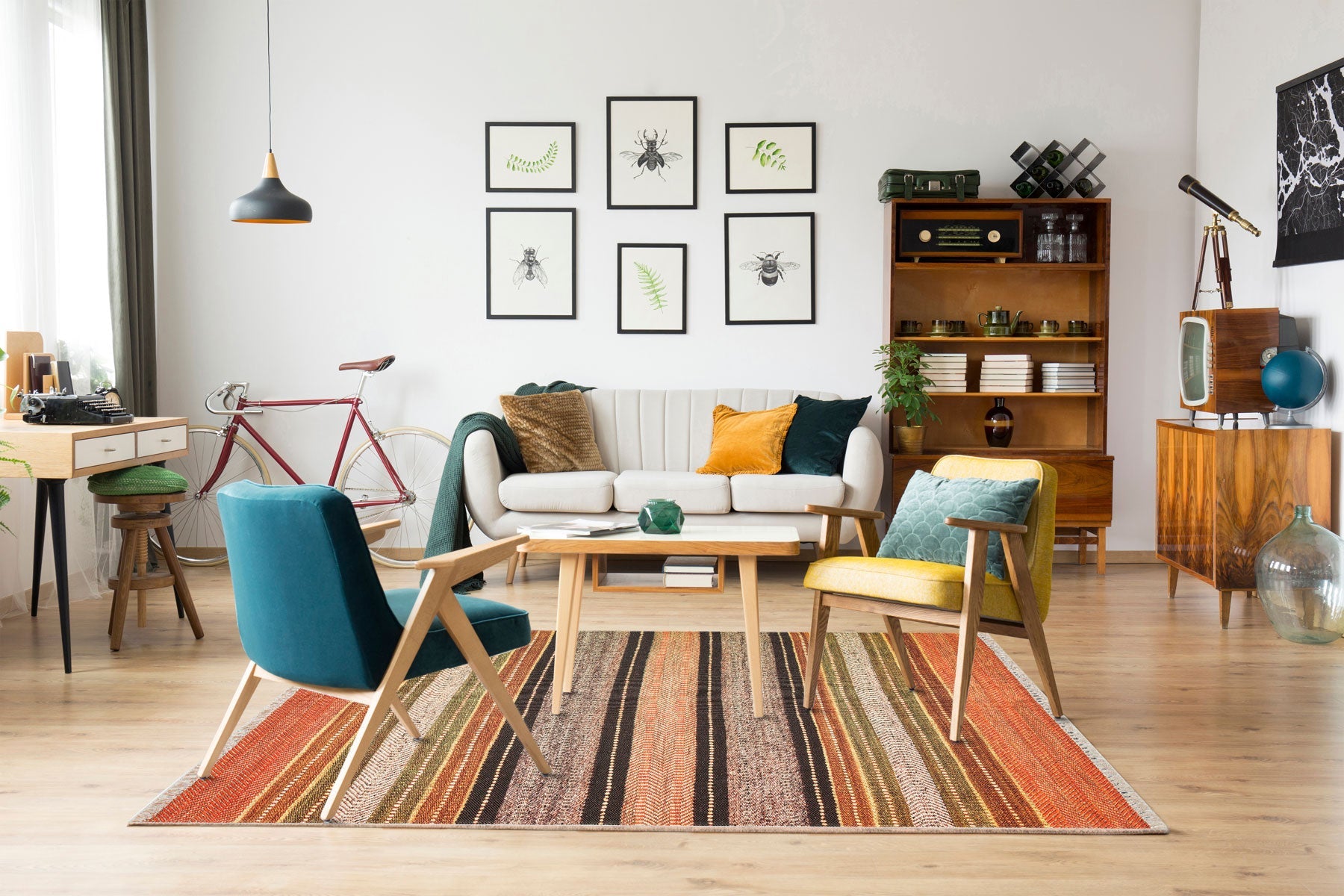 Cotton Washable Kilim – Orange Striped Rug | Fluff Resistant, Double Sided Mat