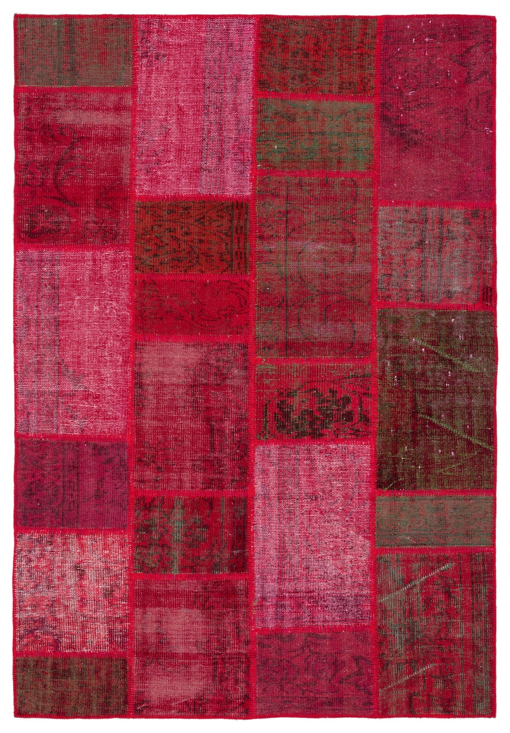 Iskece Red Vintage Wool Handmade Area Rug 5'2" x 7'7"