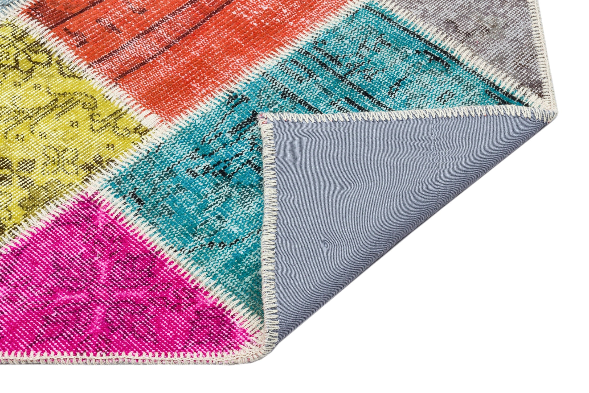 Iskece 34206 Beige Patchwork Wool Handmade Area Rug 5'3" x 7'7"