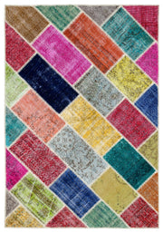 Iskece 34206 Beige Patchwork Wool Handmade Area Rug 5'3" x 7'7"