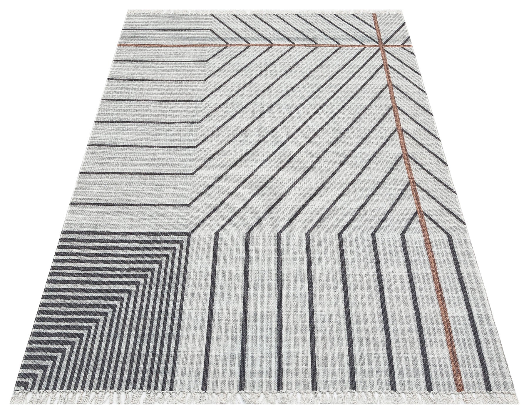 Washable Cotton Kilim - Grey Geometric Double Sided Flatweave Rug With Jute Straw Look