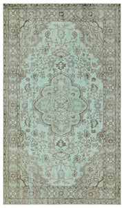 Atina Green Vintage Wool Handmade Area Rug 5'5" x 9'3"