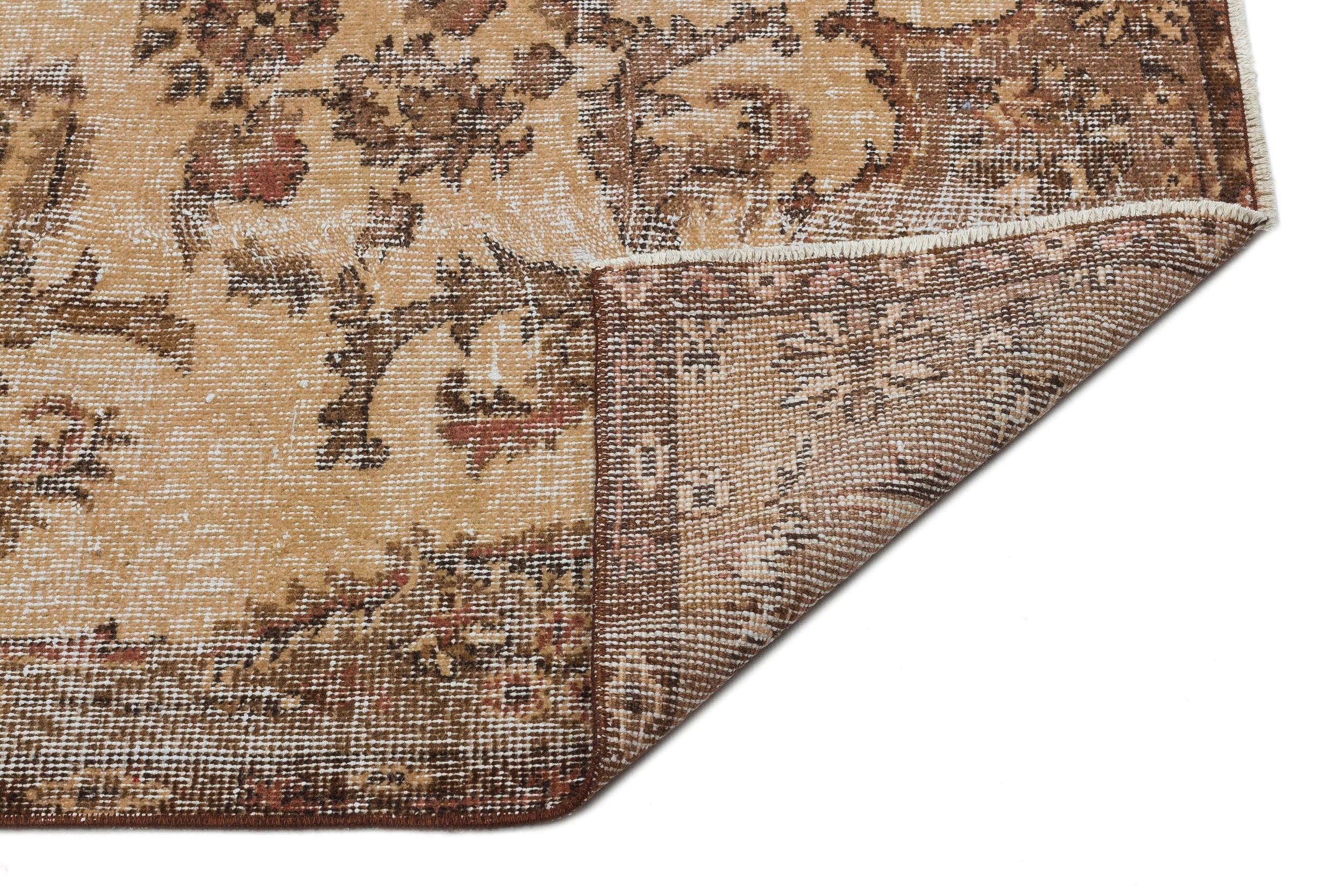 Atina Brown Vintage Wool Handmade Area Rug 4'10" x 9'5"