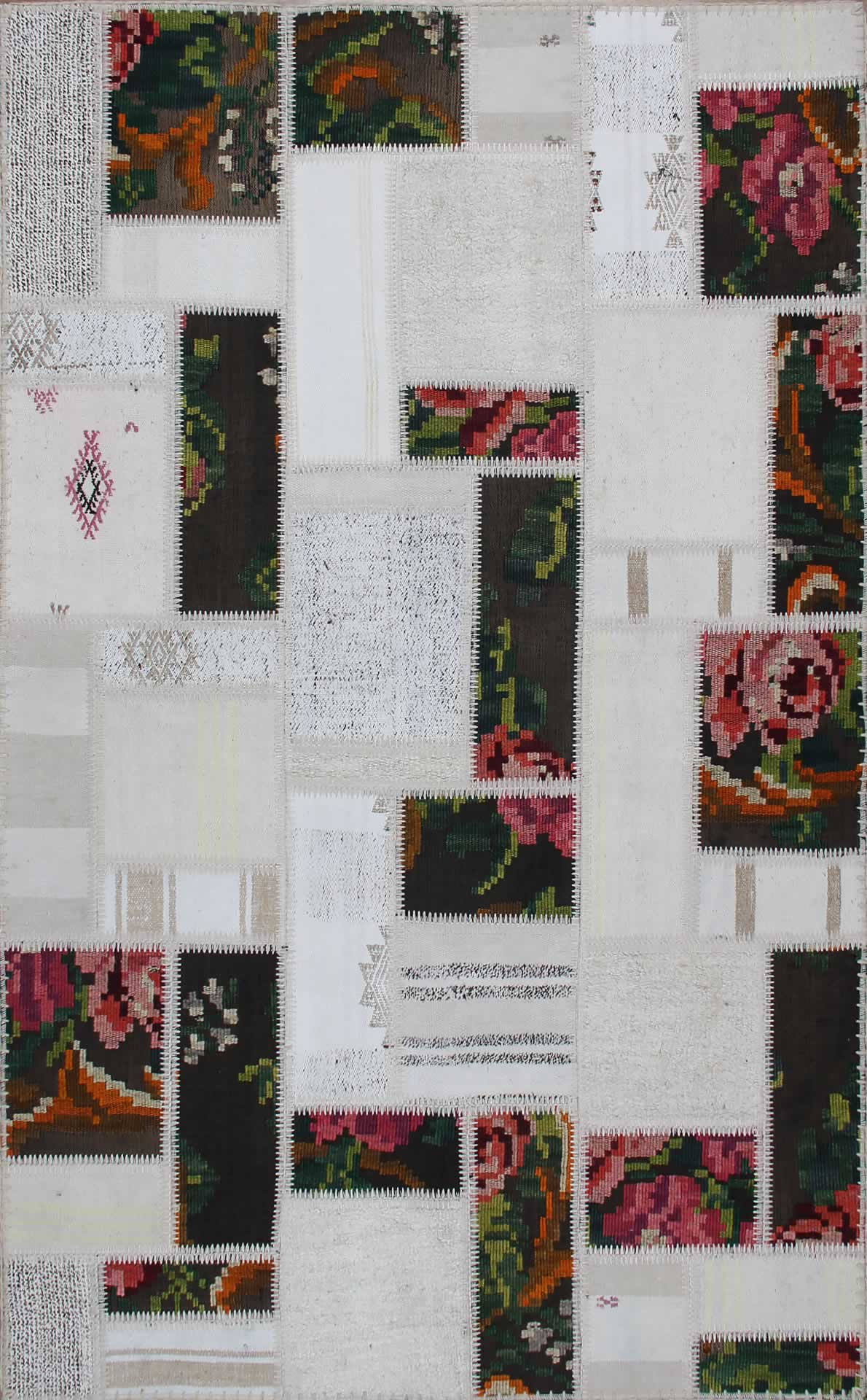 Handmade Patchwork Rug – Beige Cotton Area Rug, Durable Flatweave Carpet